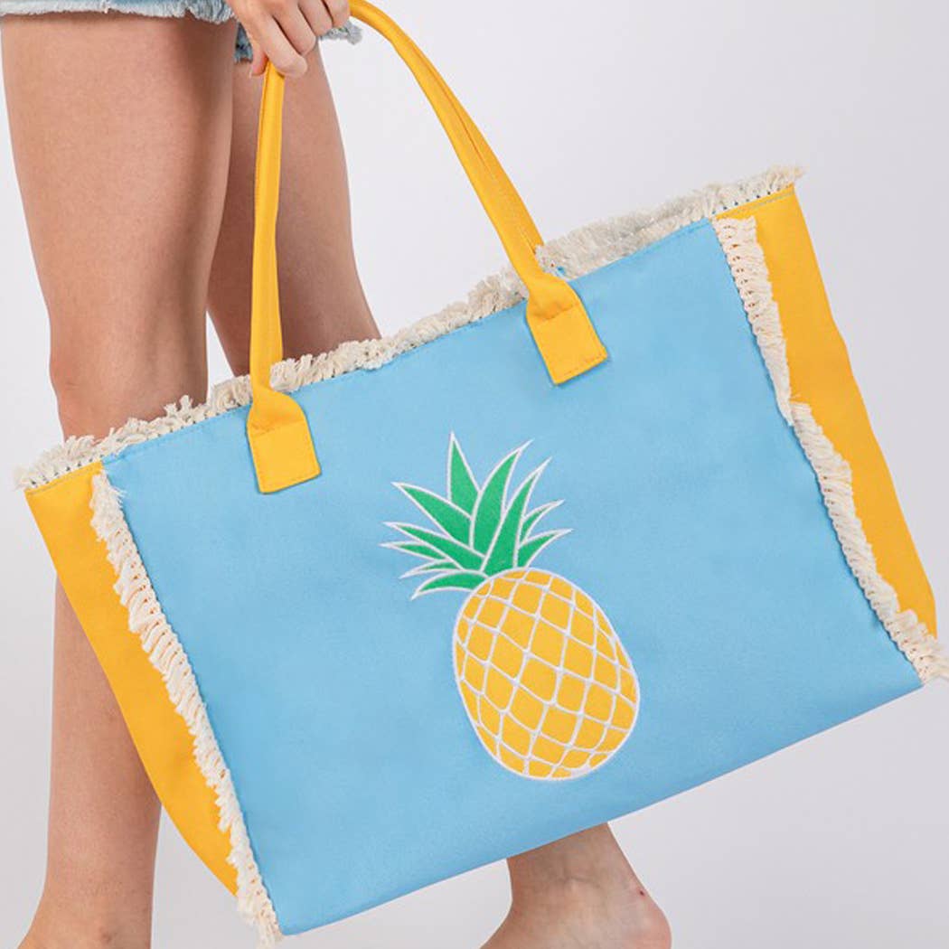 EMBROIDERED ANCHOR PATCH FRINGE TOTE BAG.