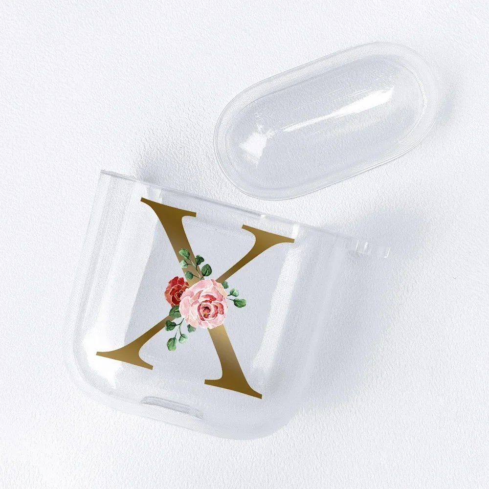 Rose Gold Alphabet Letter Clear Earphone Case For Apple AirPods 4 3rd 2 Pro2 Transparent Cover For Airpod 1 3 Protective Fundas