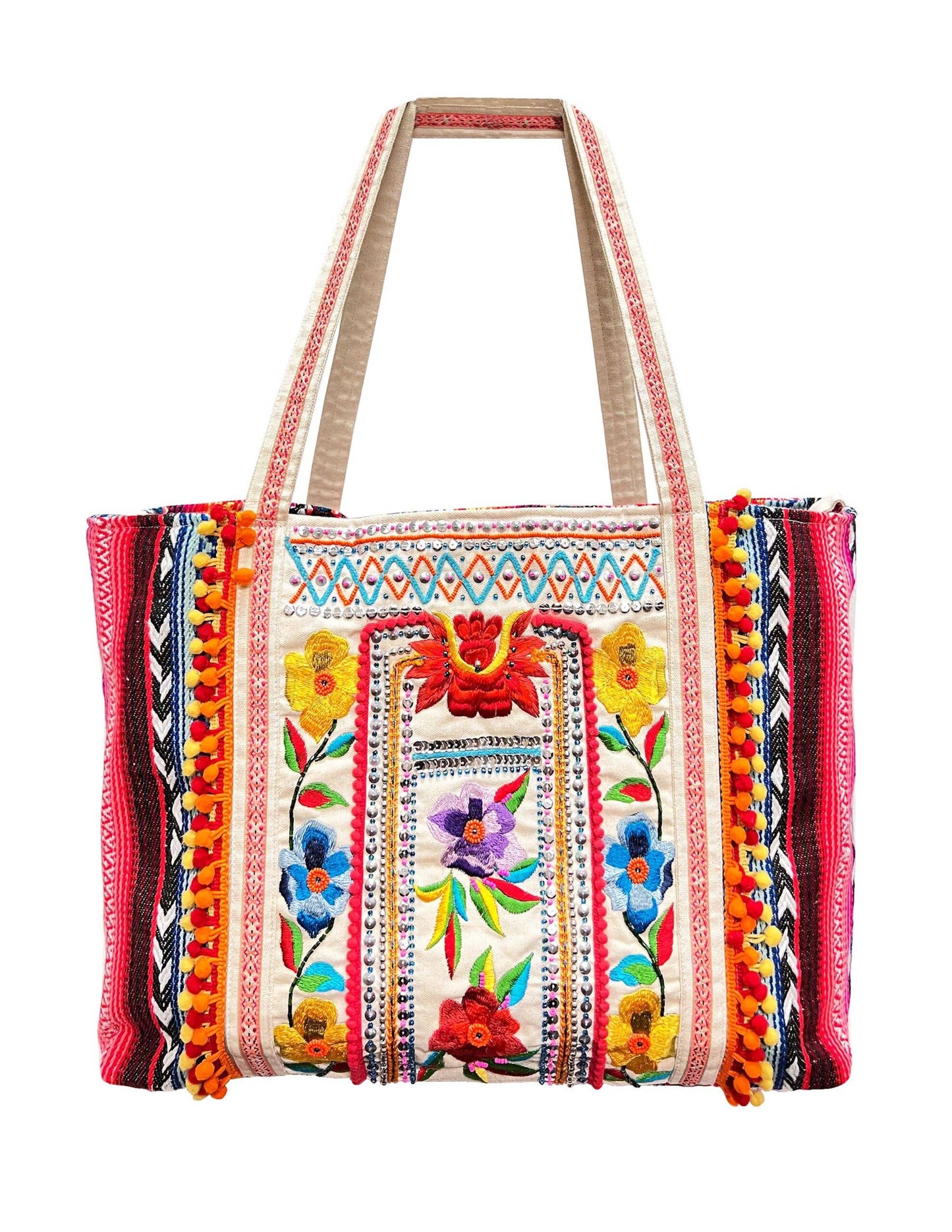 EMBROIDERED FLORALS TOTE BAG