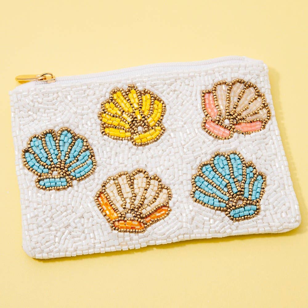 Collections by Fame Accessories - Colorful Seashells Mixed Beaded Coin Purse: MULTI