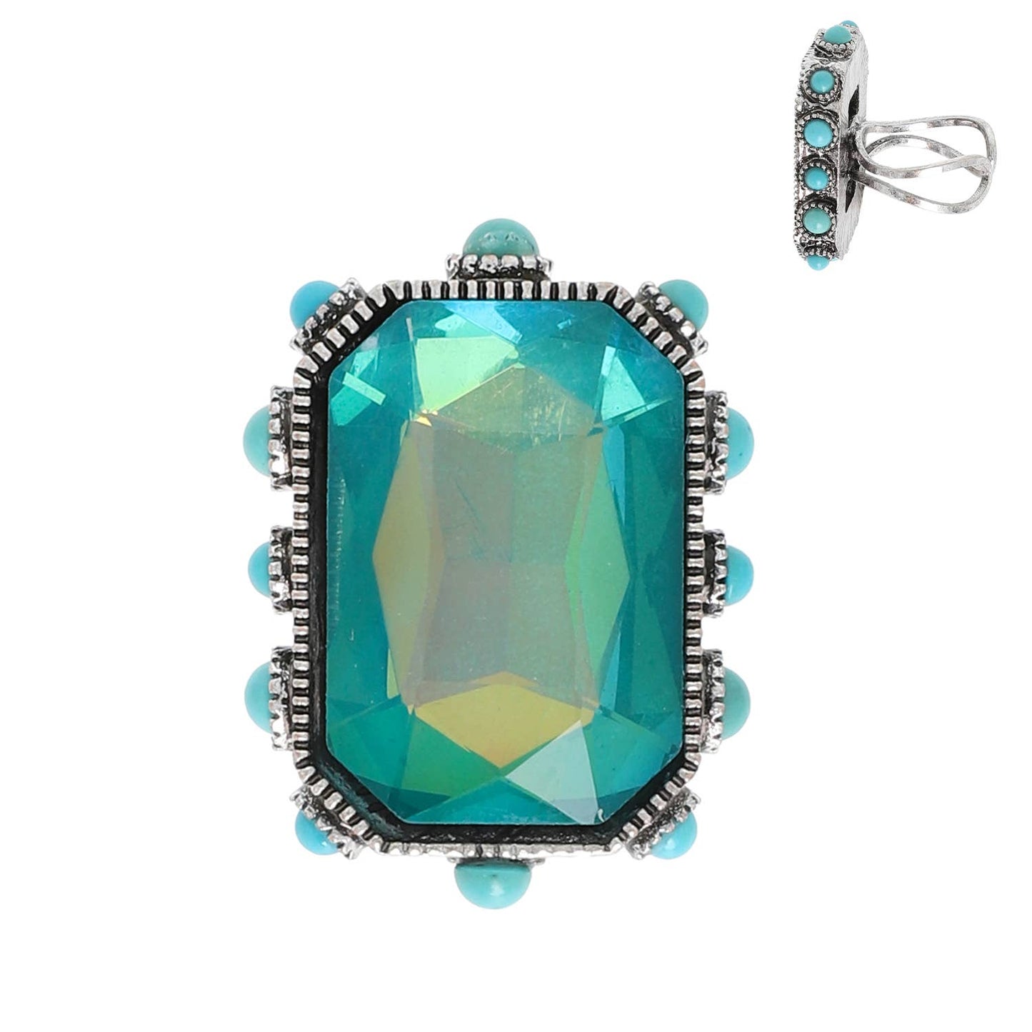 SP Sophia Collection - Western Octagon Cut Crystal Stretch Ring: Fuchsia