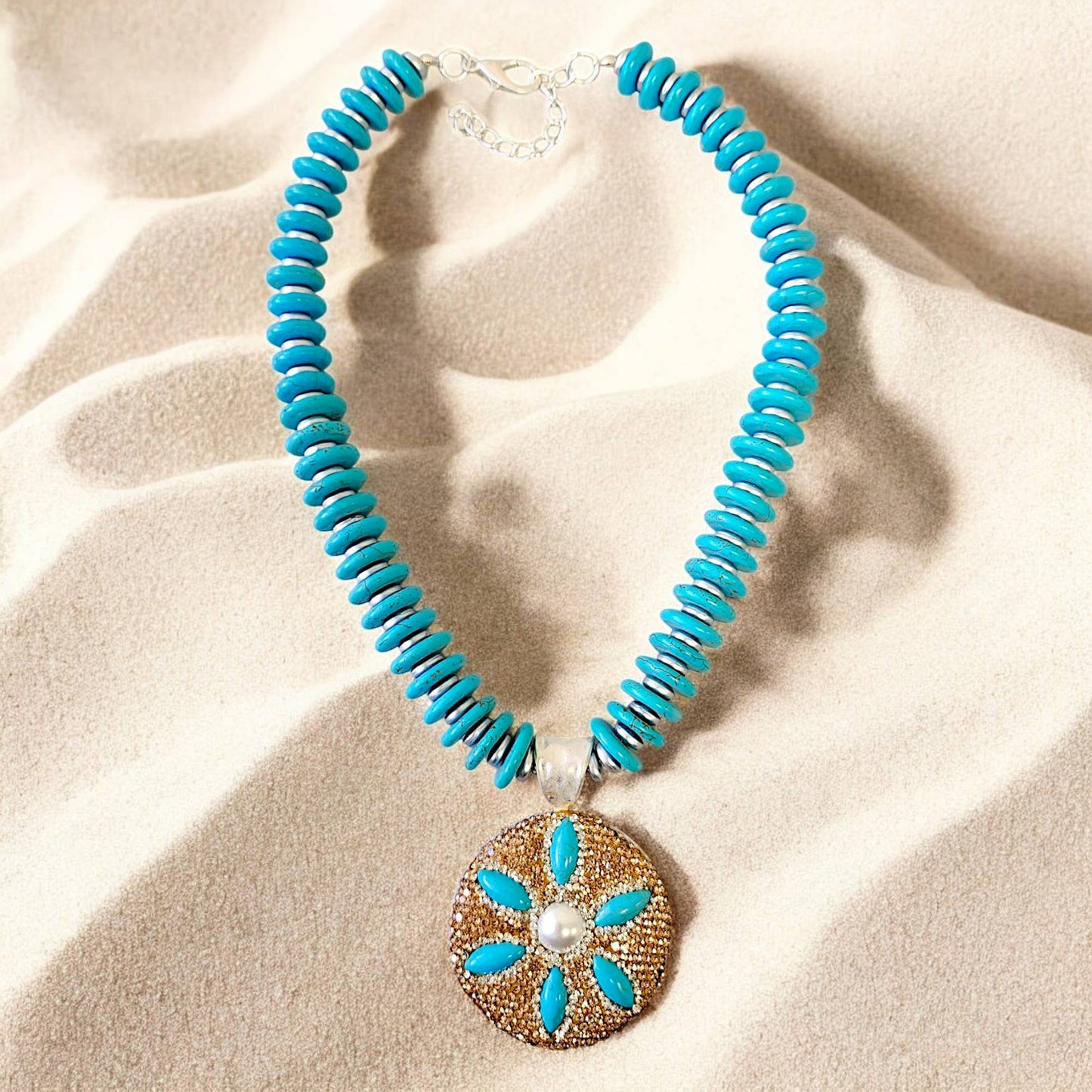 Bijoux Envie Statement Jewelry - Turquoise Necklace | Seashell Necklace | Sand Dollar | Beach