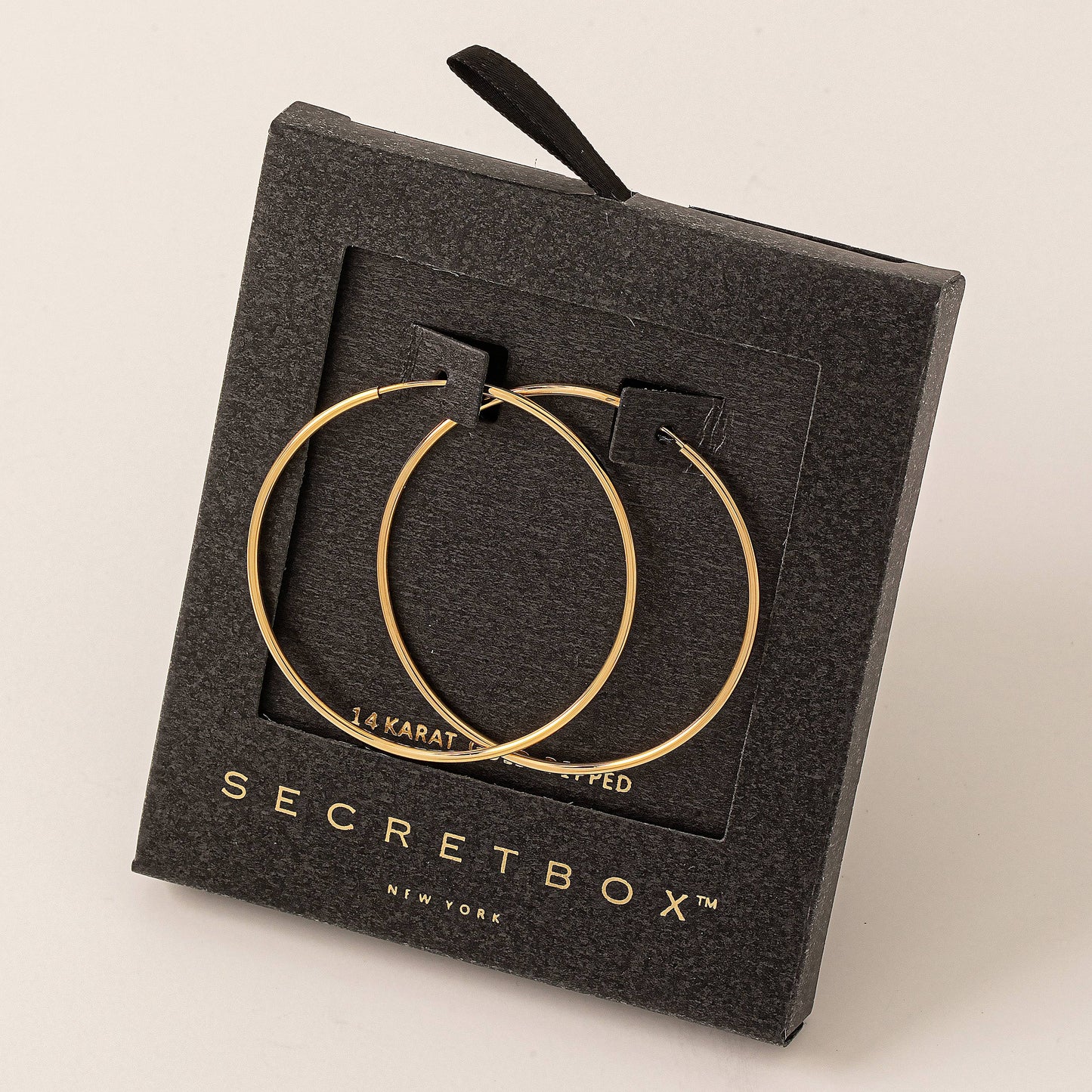 Fame Accessories - Secret Box Gold Dipped Thin Hoop Earrings: GD