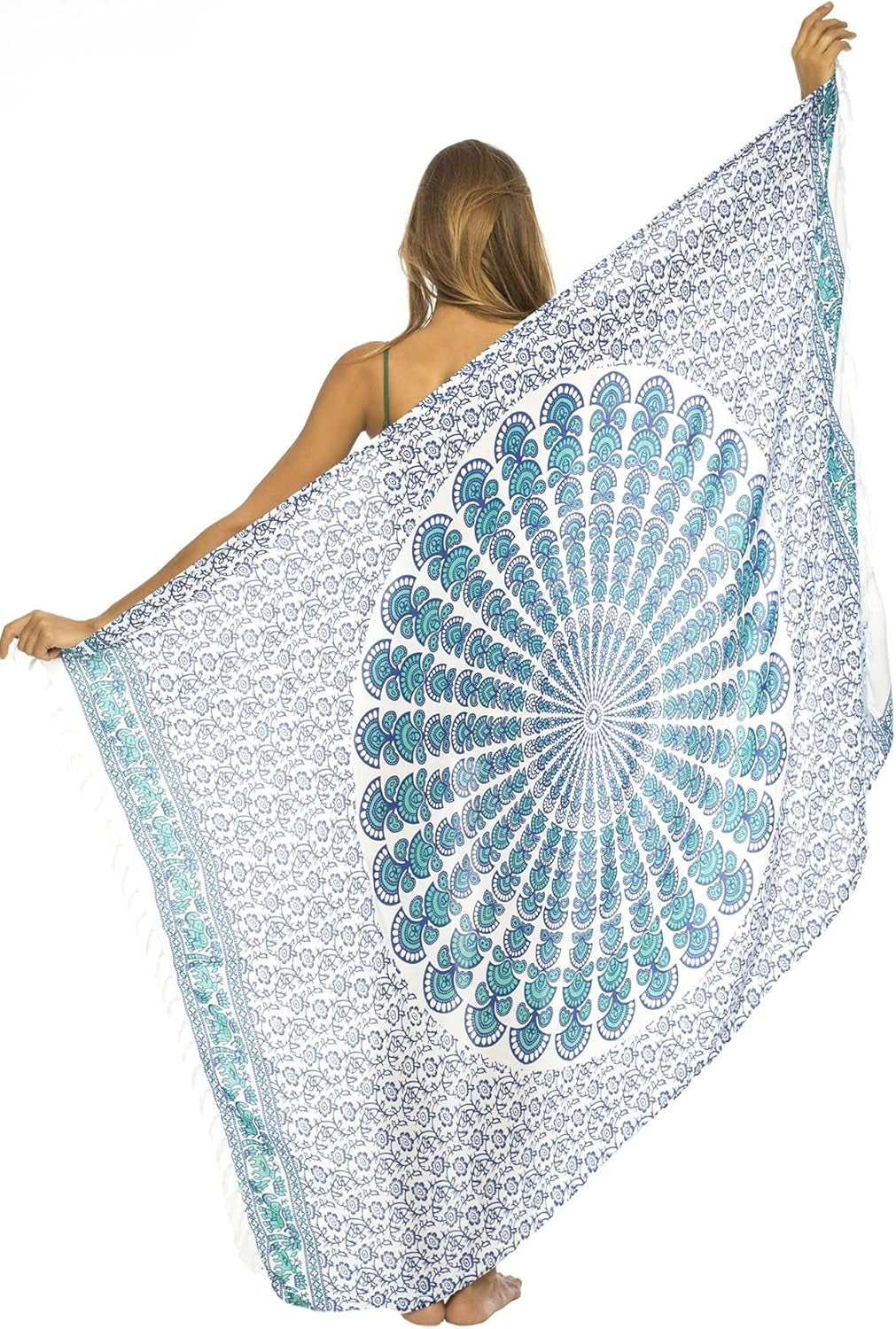 Womens Sarong Beach Swimsuit Bikini Cover up Wrap Peacock & Clip