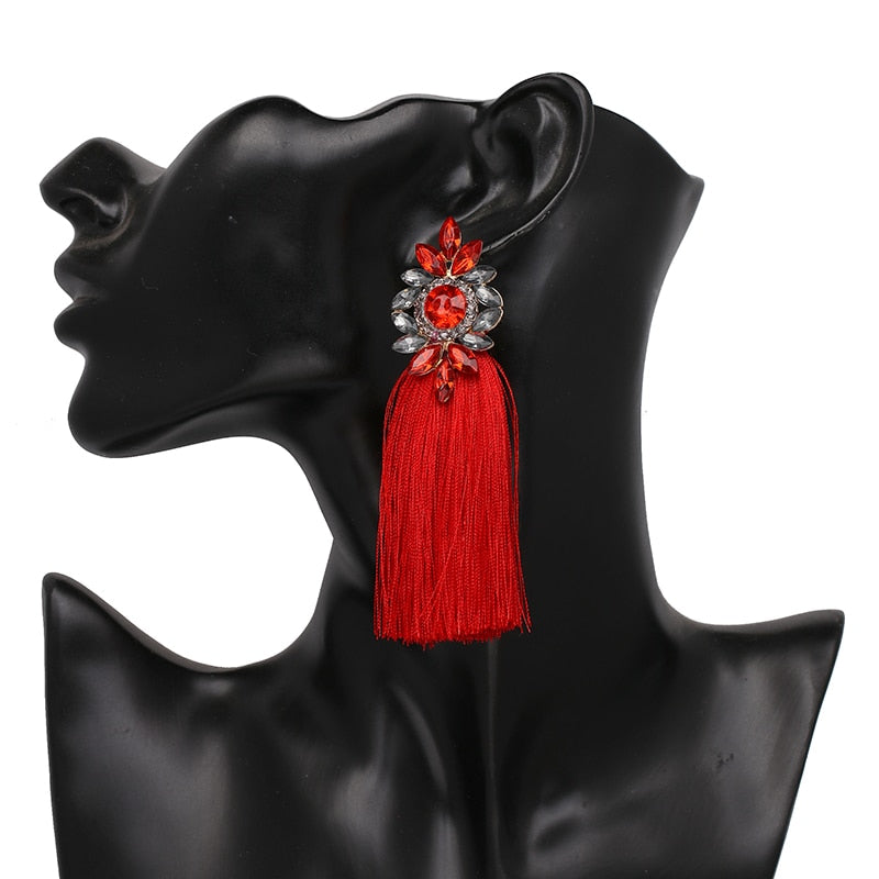 Glamour Rhinestone Hot Pink Tassel Women's Earrings