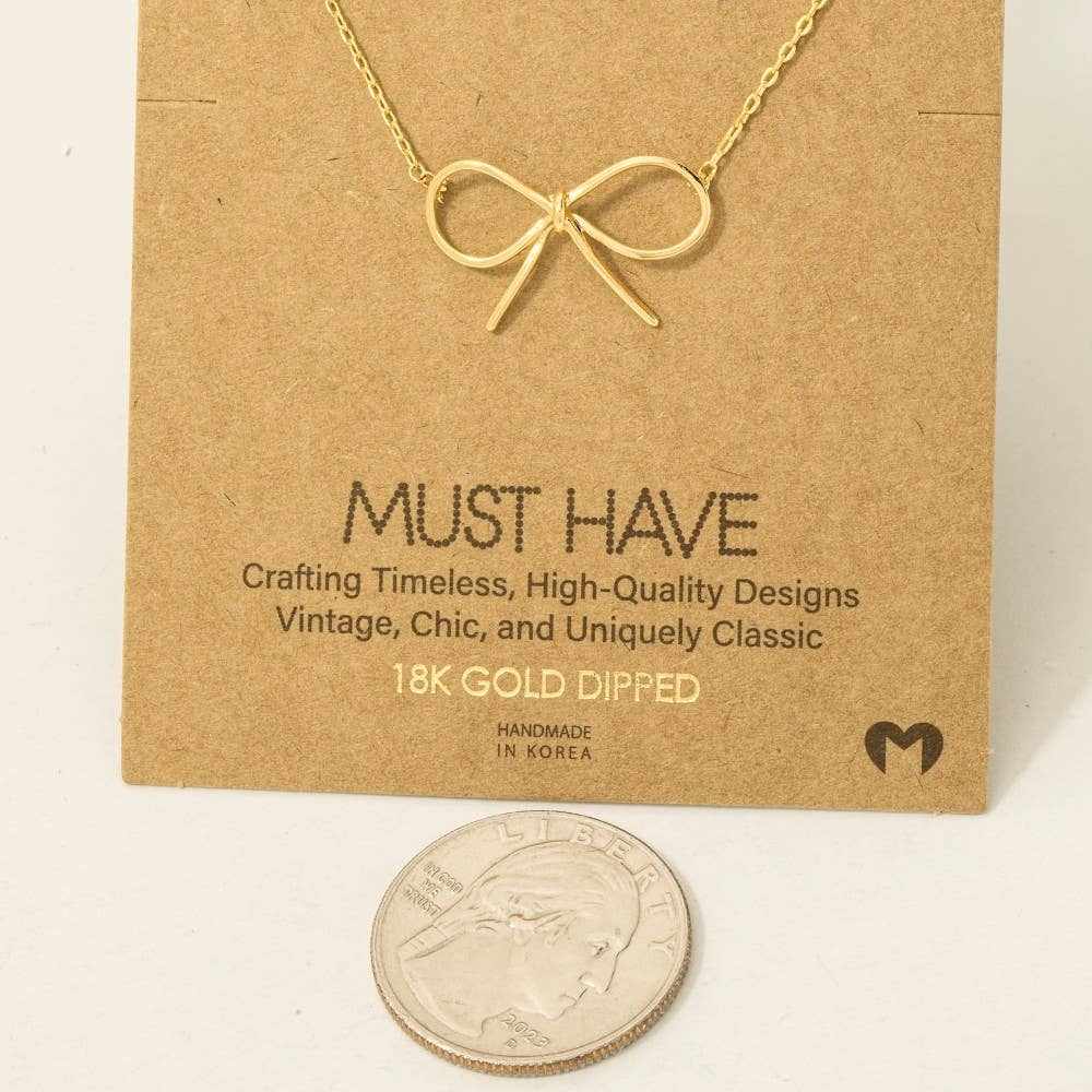 Fame Accessories - Gold Dipped Bow Tie Pendant Necklace: S