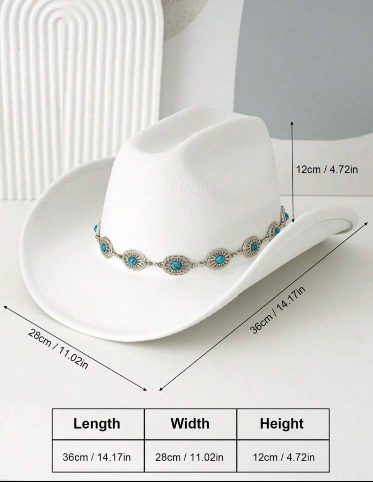 White Cowboy hat with Turquoise accents