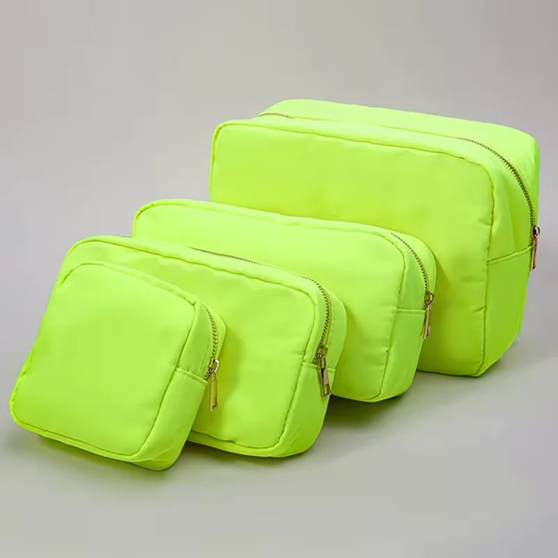 Candy Color DIY Personalized Embroidery Monogram Women Waterproof Toiletry Bag Travel Makeup Bag Nylon Cosmetic Pouch