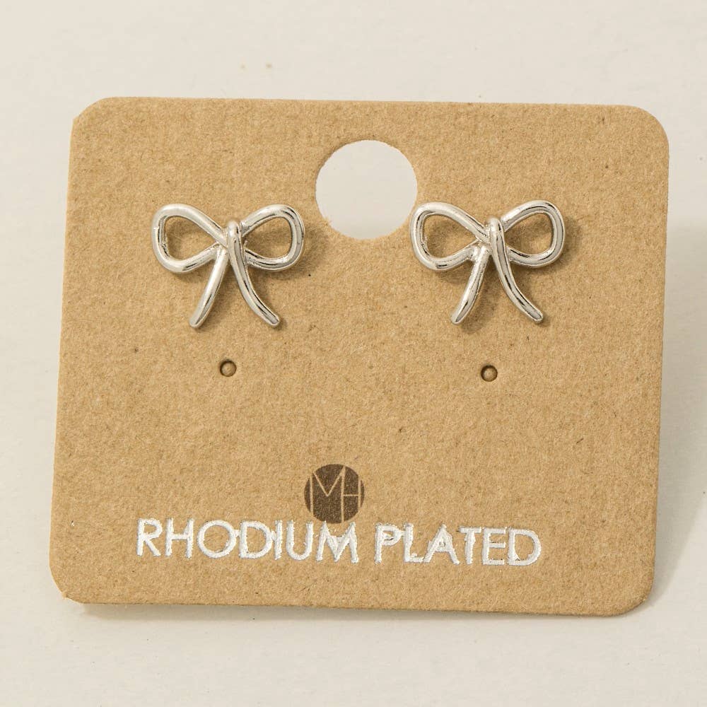 Fame Accessories - Gold Dipped Wire Ribbon Bow Stud Earrings: S