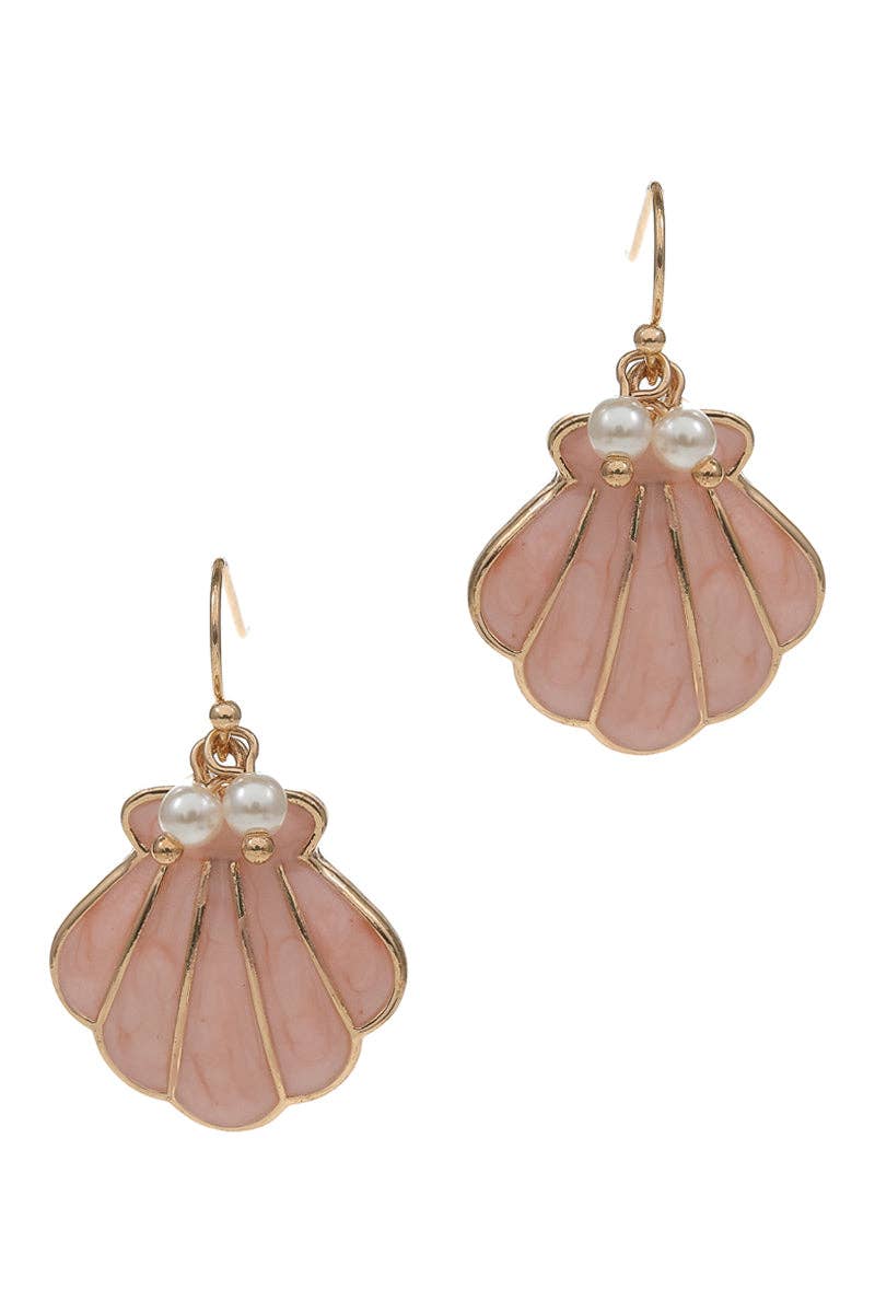 Designature New York - Shell Enamel Pearl Summer Sea Life Hook Earrings: PK / ONE