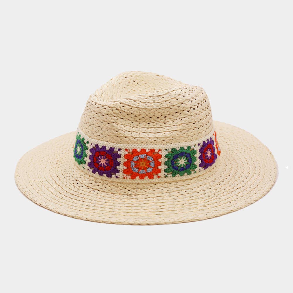 Sensibling Corp. - Floral Crochet Band Straw Hat
: White