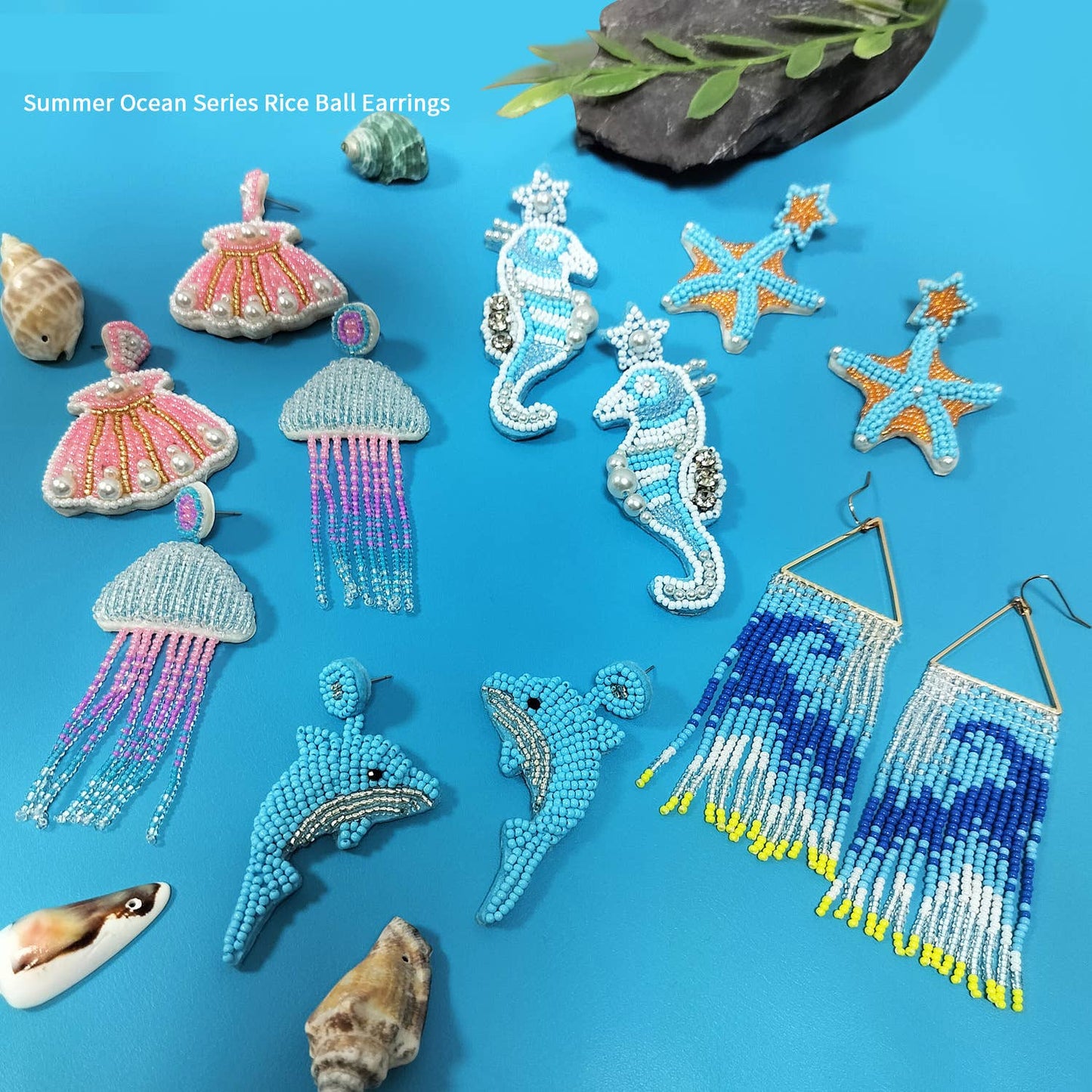 Ole - Summer Sea Shell  Pear Seed Bead Earrings