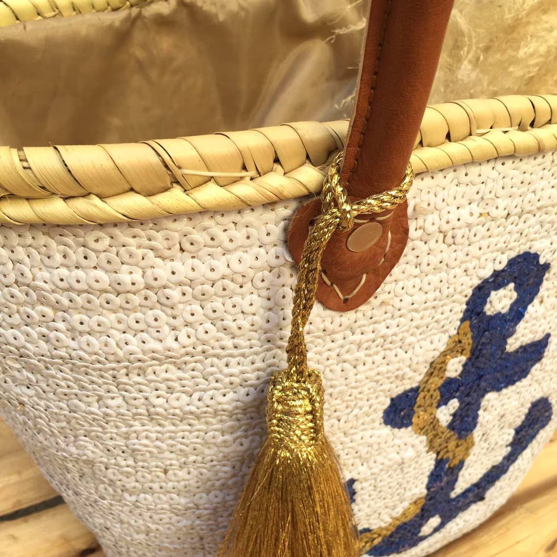 HandmadeBestSeller - Shopping Basket | Moroccan Basket Bag | Sewn Sequins