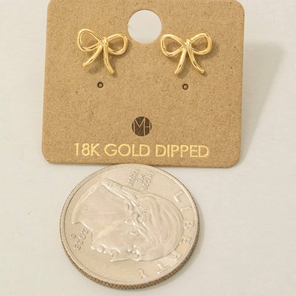Fame Accessories - Gold Dipped Wire Ribbon Bow Stud Earrings: G