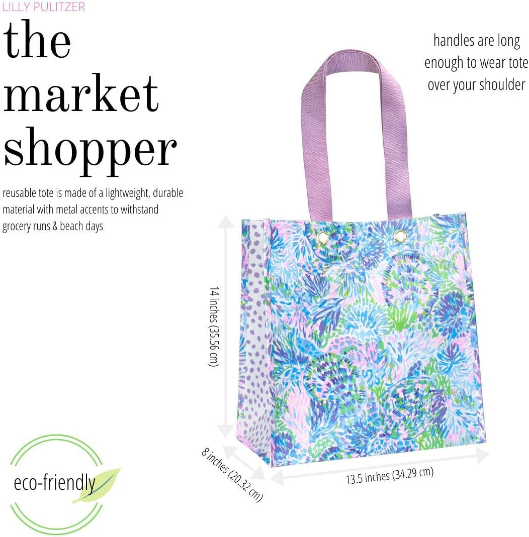 Purple/Blue Market Shopper Bag, Reusable Grocery Tote with Comfortable Shoulder Straps, Shell of a Party
