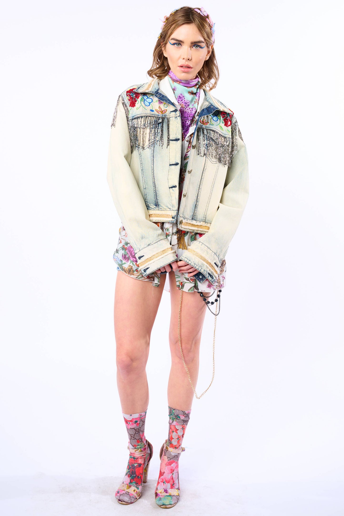 Aratta - Country Queen Embellished Denim Jacket: Washed Denim / M