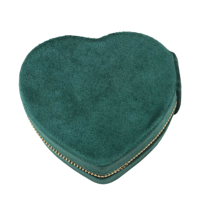 Heart Shape Jewelry Boxes Velvet Jewelry Case For Earrings Necklace Zippered Jewelry Boxes Household Clothing Accessory
