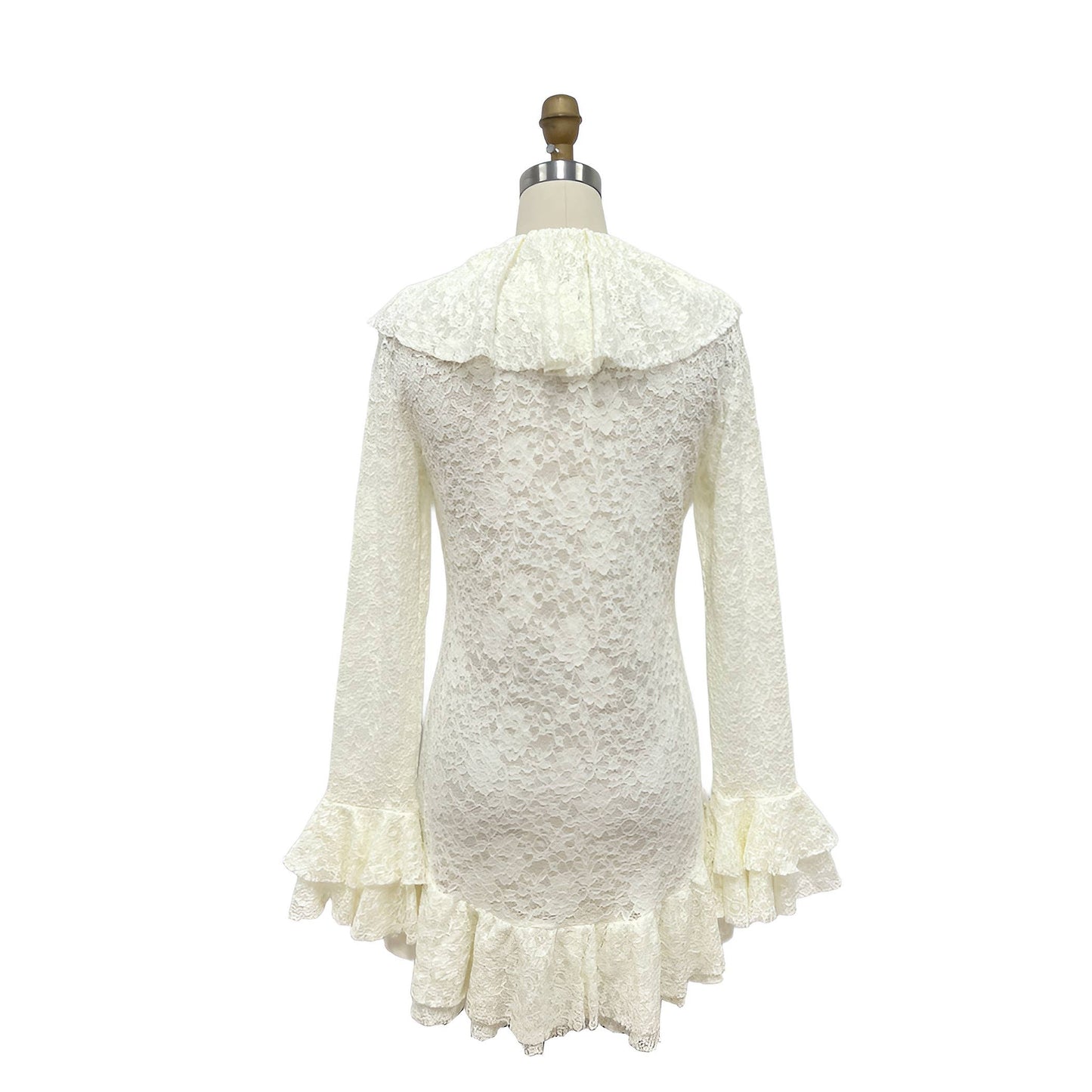 XHHH Inc - Ruffle Lace Flare Sleeve Blouse: BEIGE / S