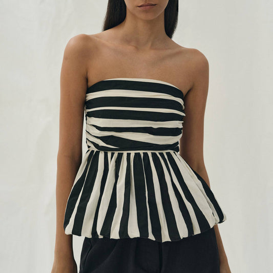 Rosa Clothing - Classic striped Bubble tube top: Black / M