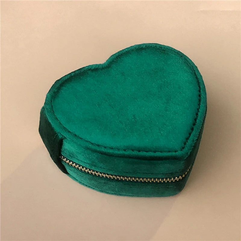 Heart Shape Jewelry Boxes Velvet Jewelry Case For Earrings Necklace Zippered Jewelry Boxes Household Clothing Accessory
