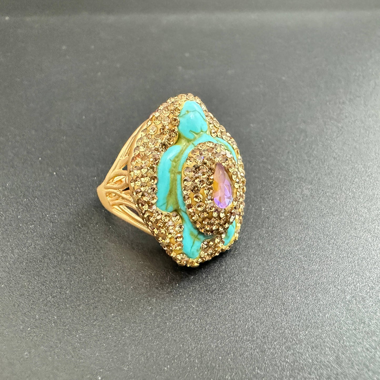 Ole - Turtle Turquoise Rhinestone Alloy Ring
