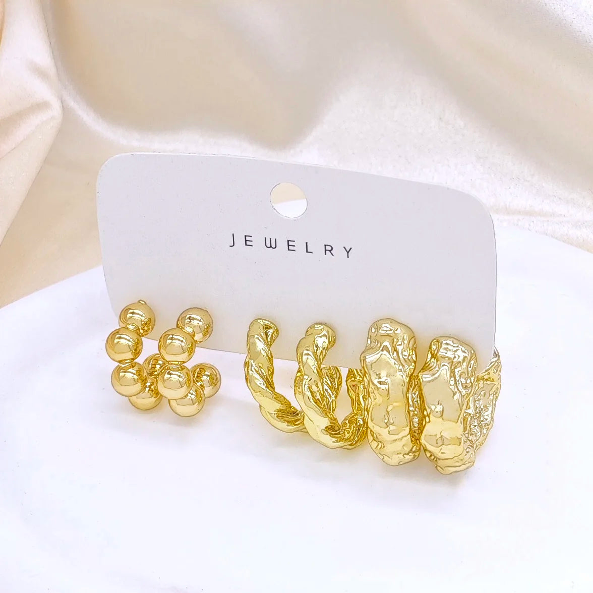 6pcs Chunky Gold Plated Waterdrop Hoop Earring Set For Women European and American Minimalist Smooth Circle Drop Earring Jewelry