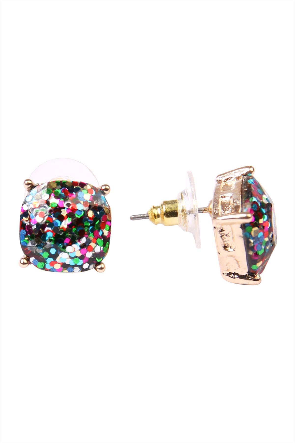 MYS Wholesale Inc - Shiny Cushion Glitter Earring: White Gold
