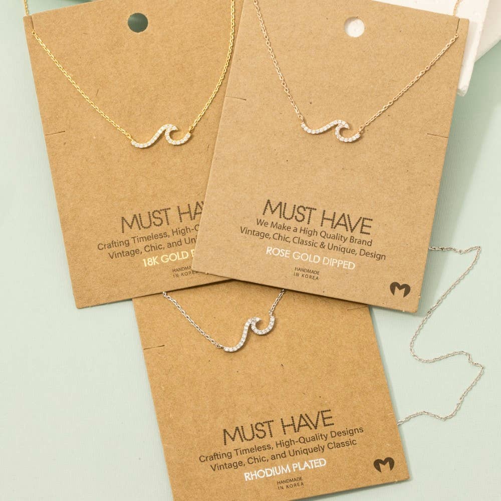 Fame Accessories - Gold Dipped Pave Wave Pendant Necklace: R