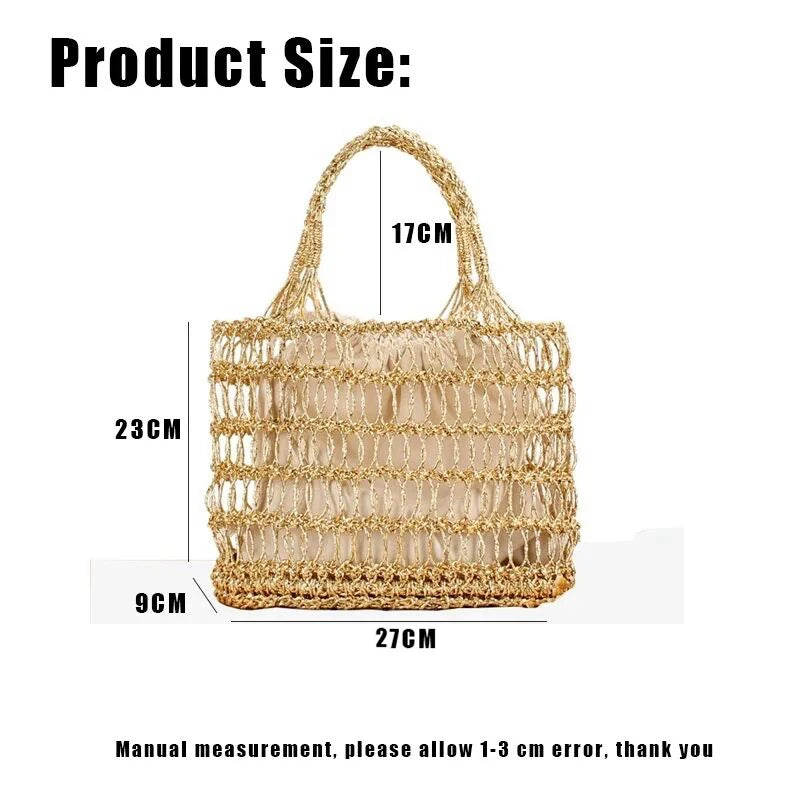 YoReAi Women's Fashion Large Capacity Straw Woven Bag Handbag Soft Beach Woven Bags Convenient Shopping Packet Storage Pouch