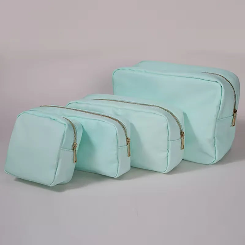 Candy Color DIY Personalized Embroidery Monogram Women Waterproof Toiletry Bag Travel Makeup Bag Nylon Cosmetic Pouch