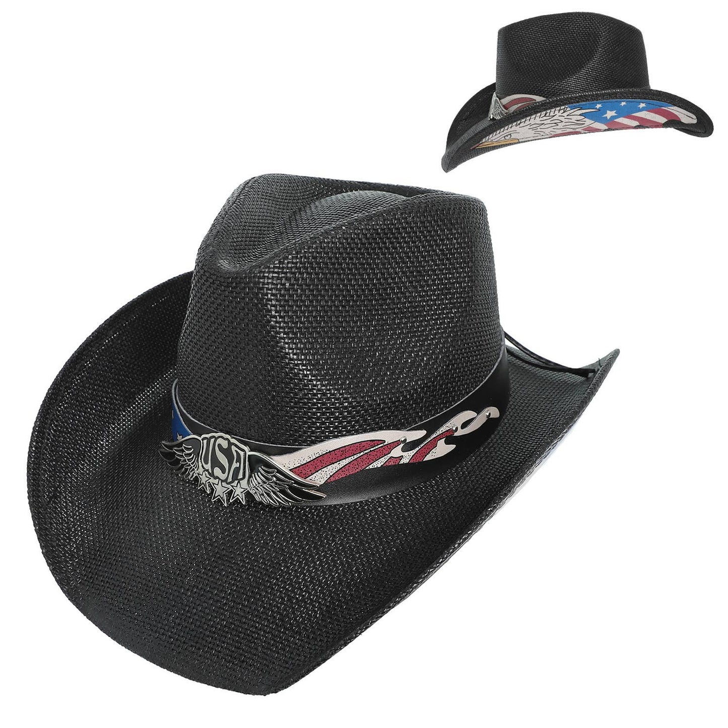 SP Sophia Collection - Patriotic Western Star Cowboy Hat With Band : White