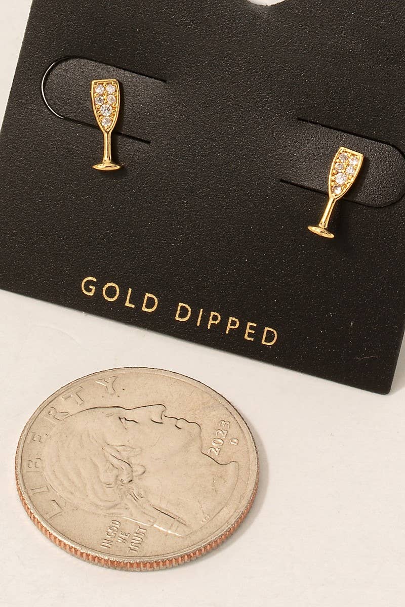 Fame Accessories - Gold Dipped Cz Pave Champagne Glass Stud Earrings: Gold