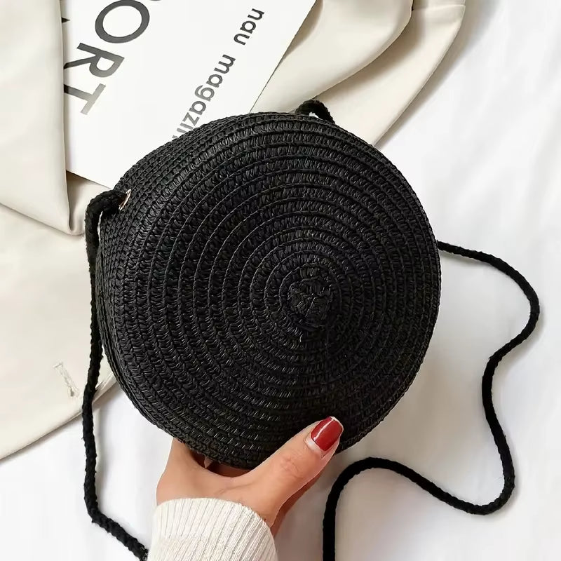 Summer Woven Straw Crossbody Bags for Women Fashion round Handmade Rattan Beach Small Handbag Travel Female Shoulder Bag
