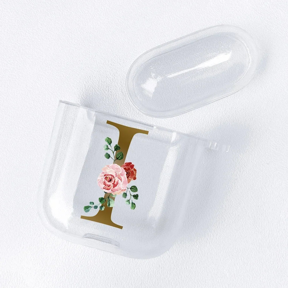 Rose Gold Alphabet Letter Clear Earphone Case For Apple AirPods 4 3rd 2 Pro2 Transparent Cover For Airpod 1 3 Protective Fundas