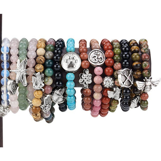 Benjamin International - SILVER 8MM INLINE CHARM ENERGY BEAD BRACELETS: FLUORITE / MEDITATION