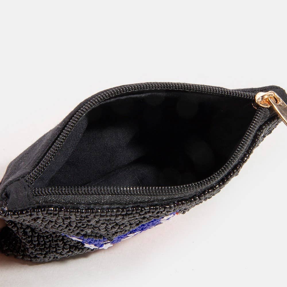 Collections by Fame Accessories - Seed Beaded Usa Flag Star Coin Purse: MULTI