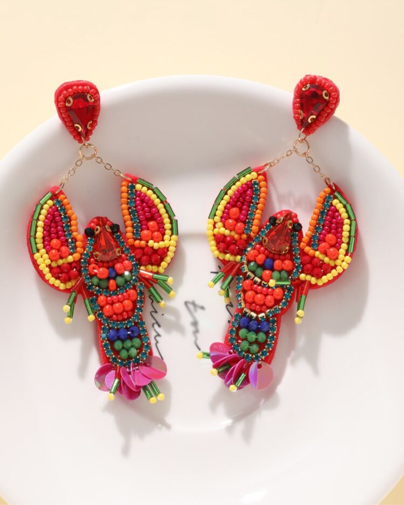 Colorful Beaded Lobster Earrings