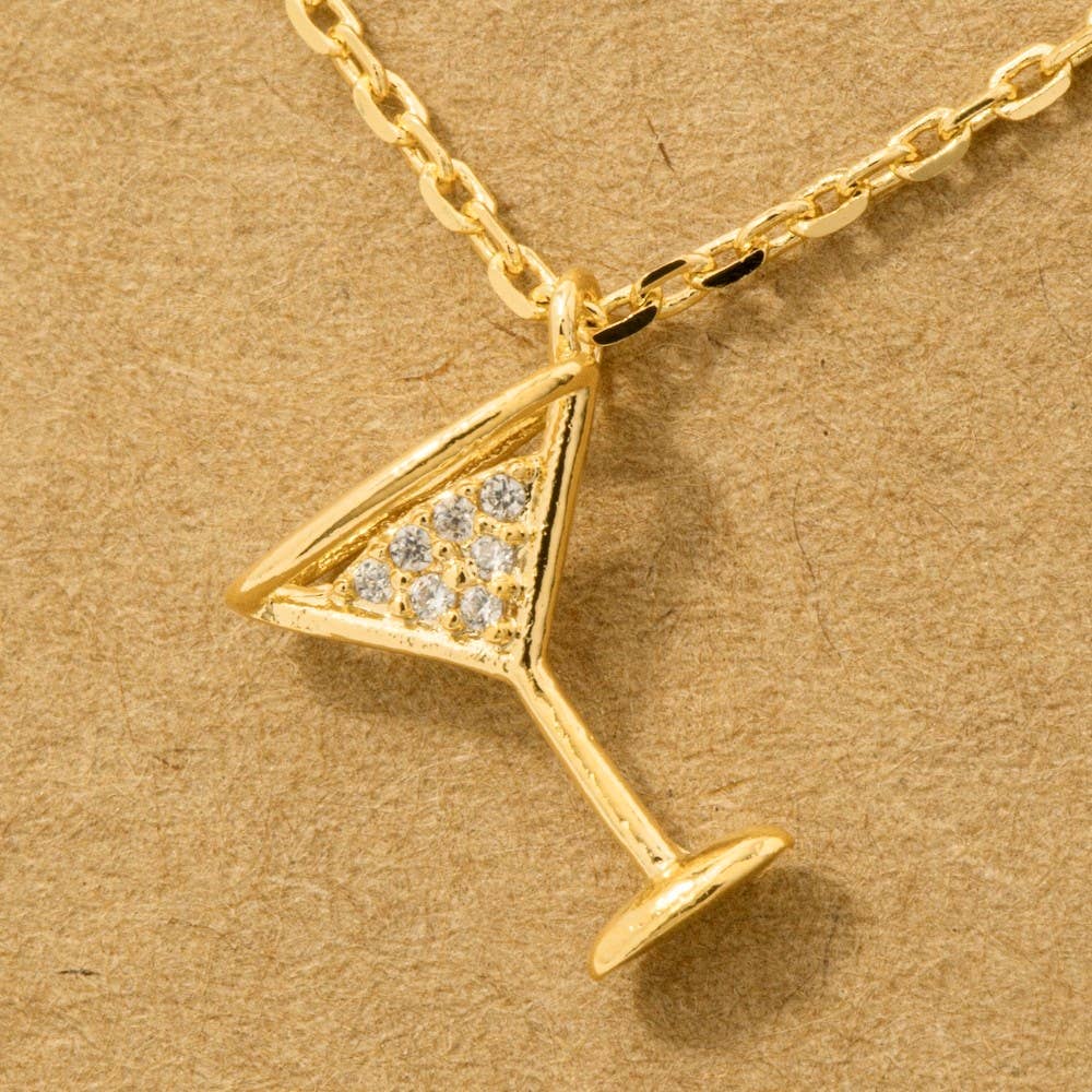 Fame Accessories - Gold Dipped Cz Martini Pendant Necklace: G