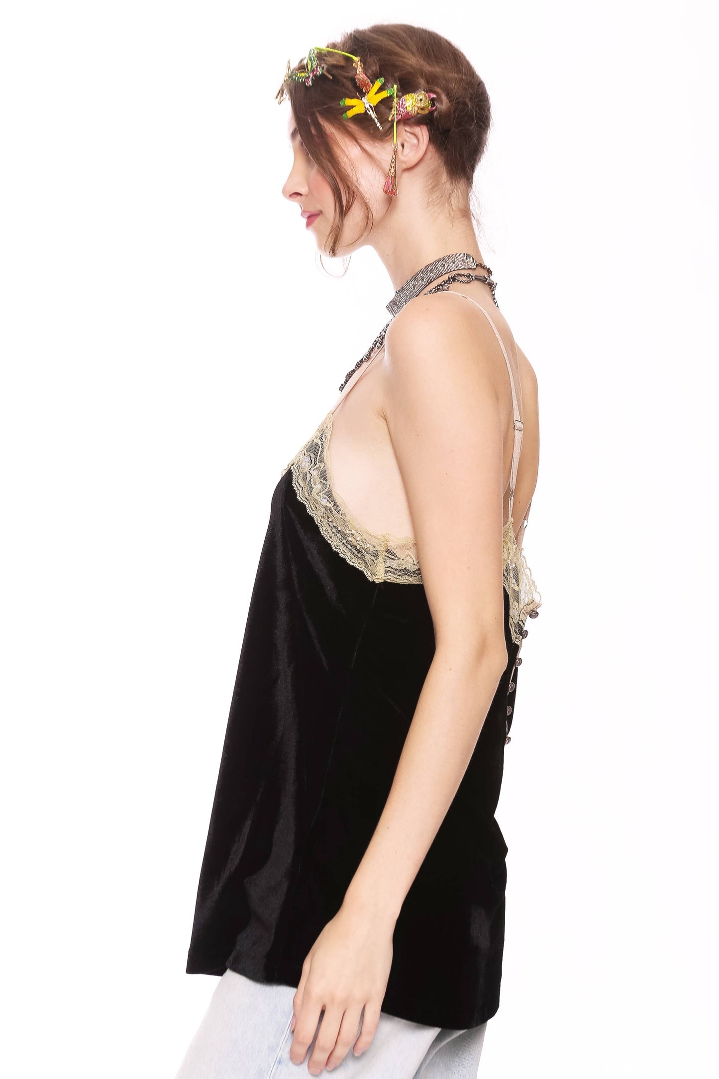 Aratta - Velvet Dreams Cami (Beaded Trim): Black / M