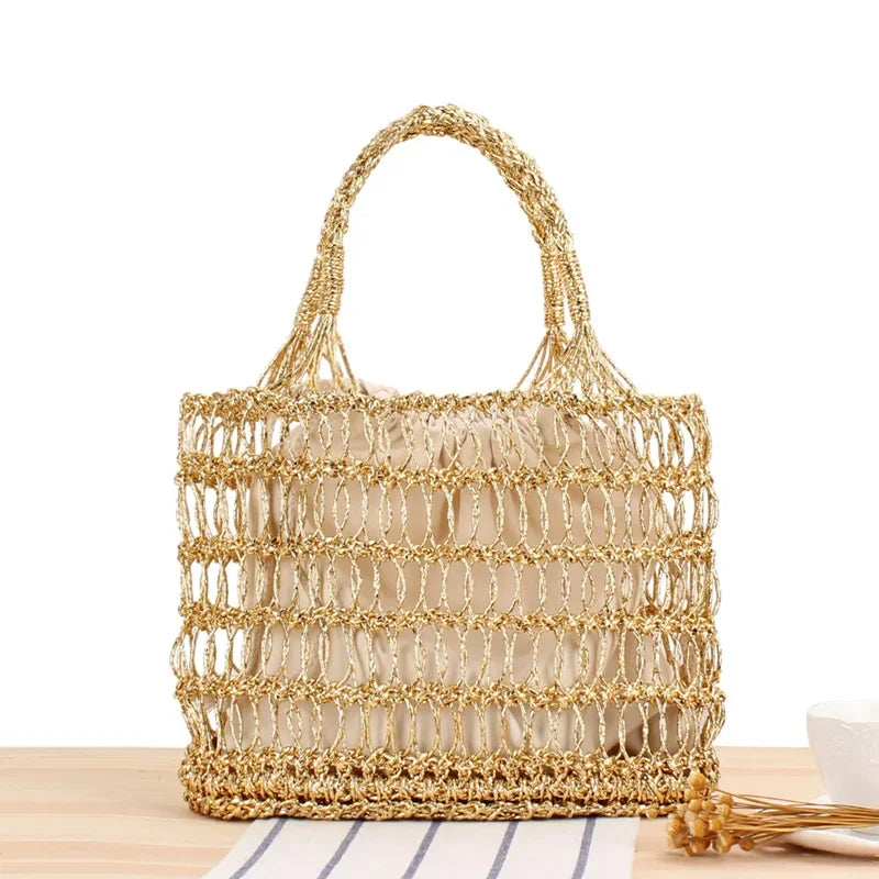 YoReAi Women's Fashion Large Capacity Straw Woven Bag Handbag Soft Beach Woven Bags Convenient Shopping Packet Storage Pouch