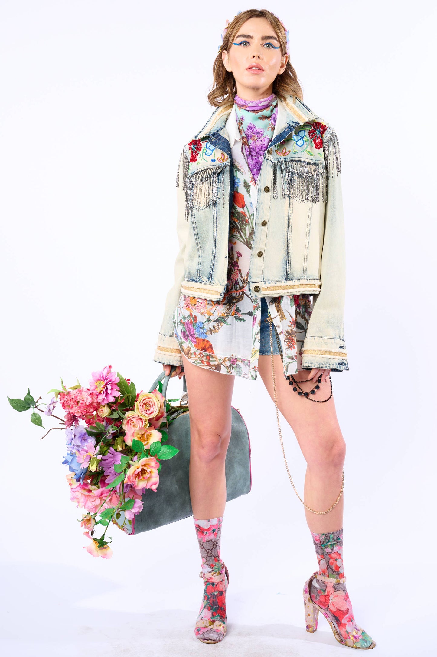 Aratta - Country Queen Embellished Denim Jacket: Washed Denim / M