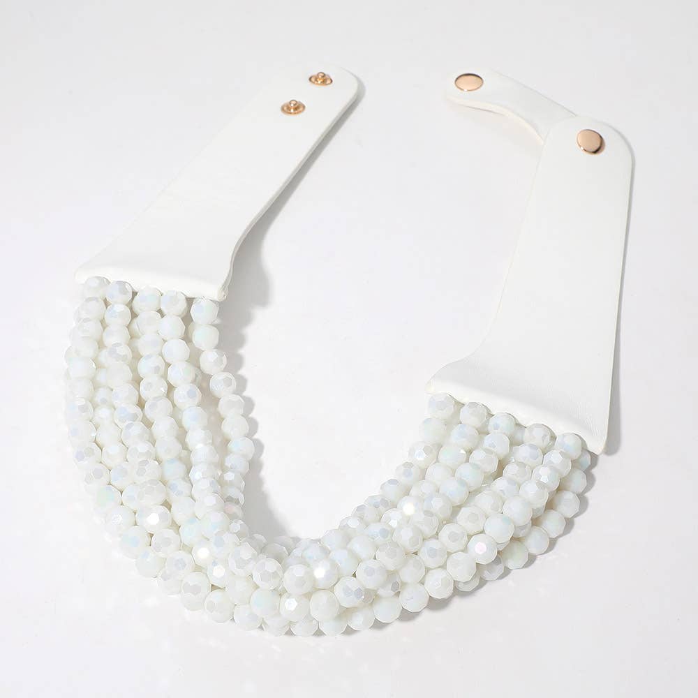 Sensibling Corp. - Chunky Acrylic Beaded Multi Layered Faux Leather Necklace: FUCHSIA