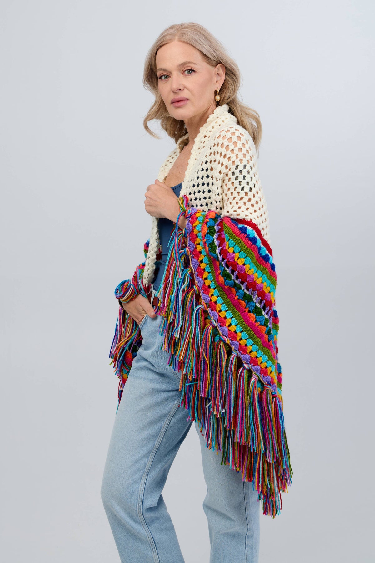 SAACHI - Rainbow Crochet Fringe Wrap