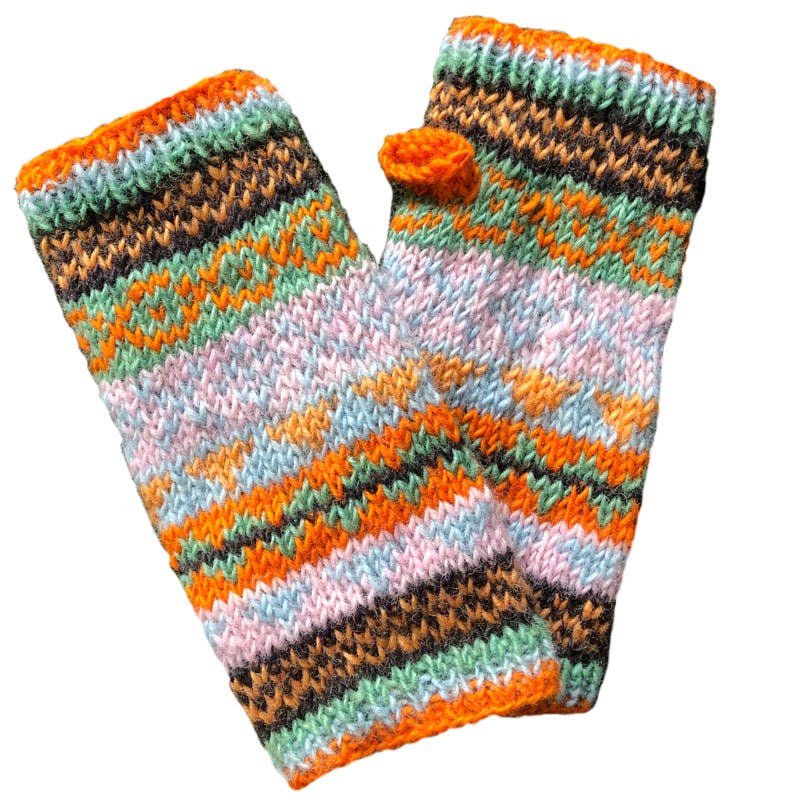 Benjamin International - Patterned Knit Hand Warmers: BLUE AND ORANGE