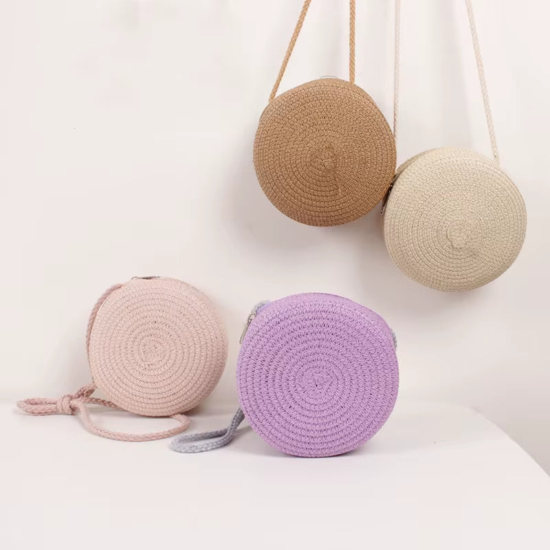 Summer Woven Straw Crossbody Bags for Women Fashion round Handmade Rattan Beach Small Handbag Travel Female Shoulder Bag
