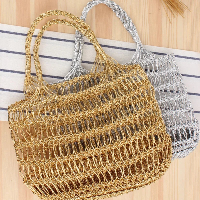 YoReAi Women's Fashion Large Capacity Straw Woven Bag Handbag Soft Beach Woven Bags Convenient Shopping Packet Storage Pouch