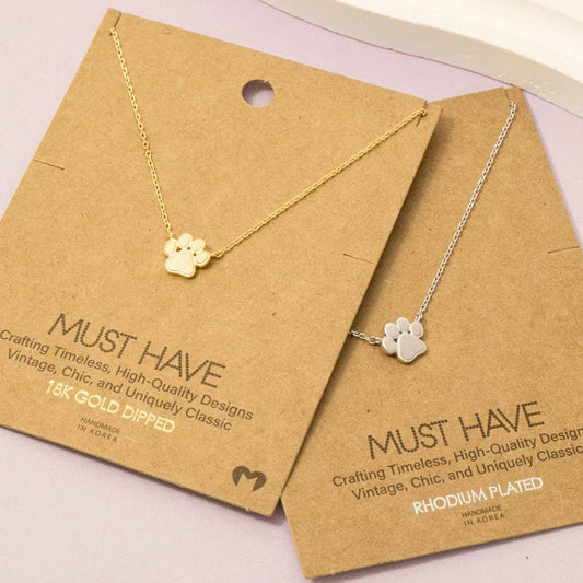 Fame Accessories - Mini Paw Print Charm Necklace: G