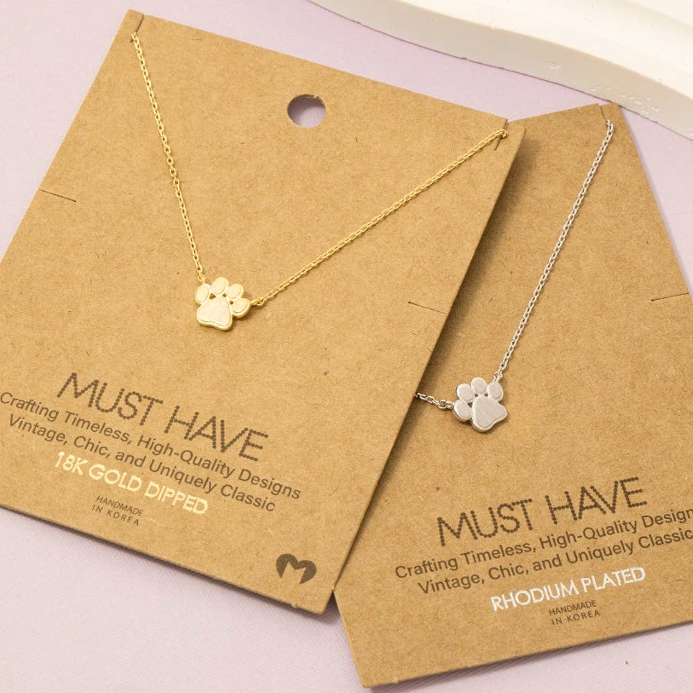 Fame Accessories - Mini Paw Print Charm Necklace: S
