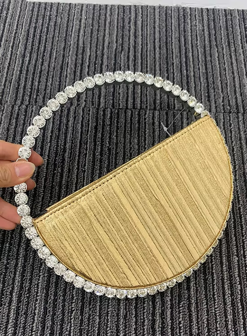 Round Shaped Evening Diamond Clutch Bags for Women Designer Chic Metal Handle Shiny Sequins Purse Female Wedding Handbags