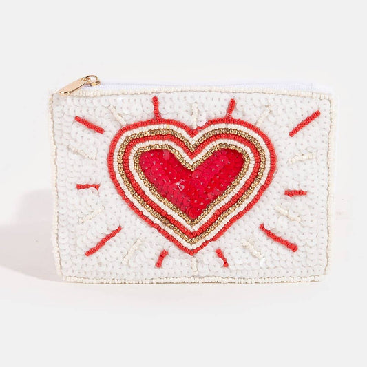 Collections by Fame Accessories - Shining Heart Seed Beaded Coin Purse: MULTI